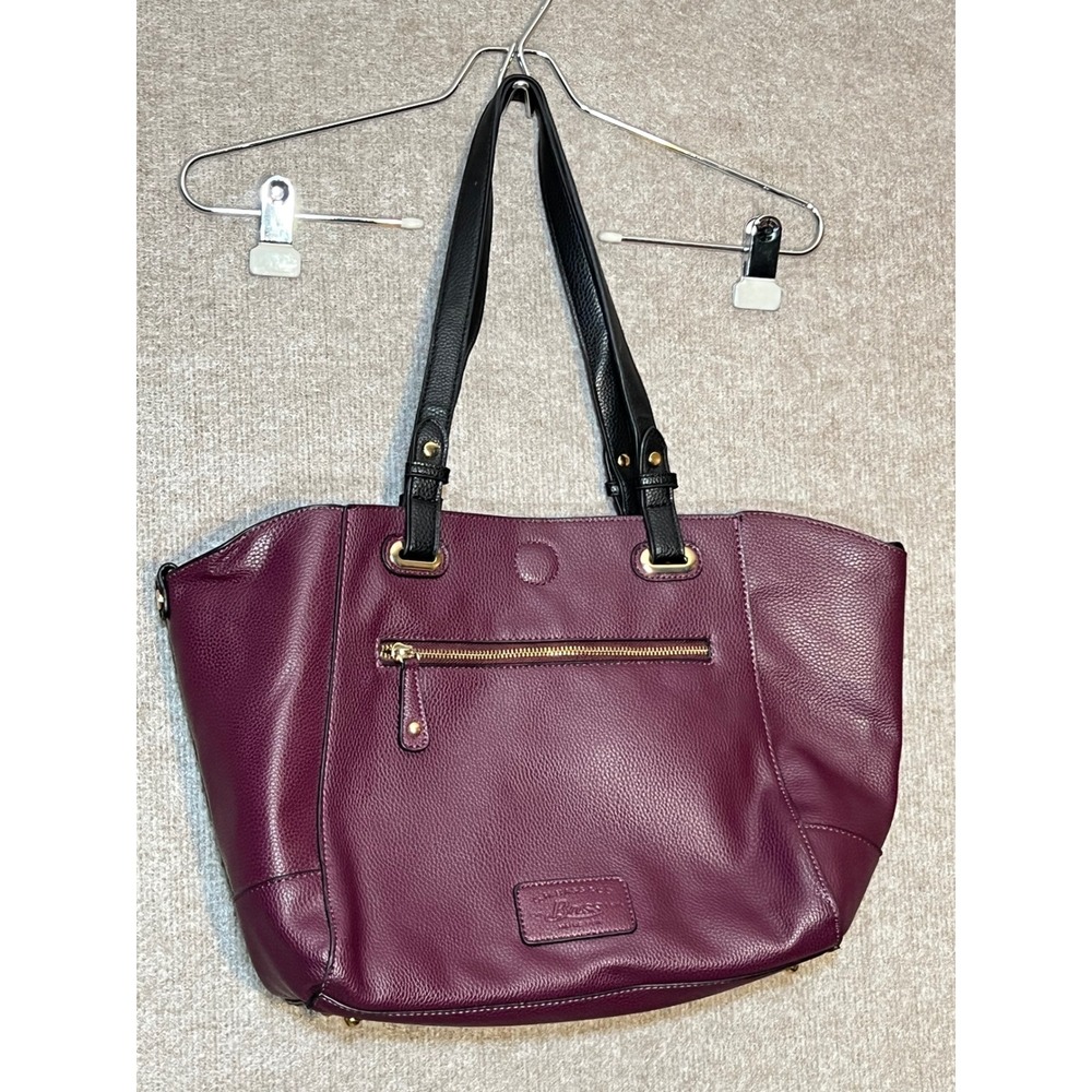 G.H. Bass Tote Bag Womens Burgundy Faux Leather Gold Hardware